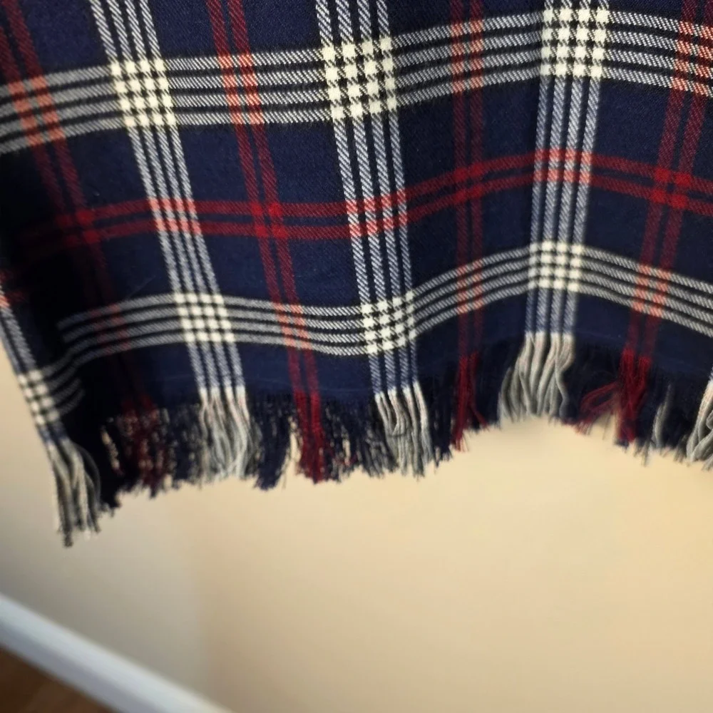 Maxi Skirt Women 12 Navy Red Plaid Fringed Hem Front Tie Preppy Academia‎